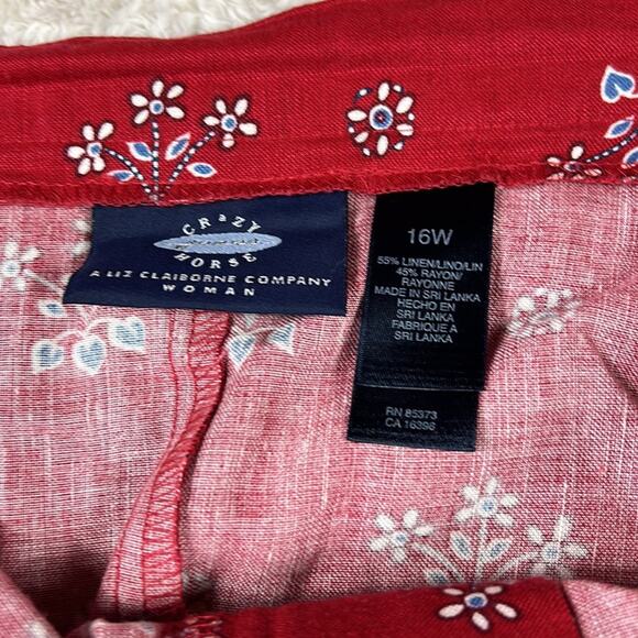 Crazy Horse Liz Claiborne Long linen skirt in red white and blue print, size 16W - Picture 4 of 7